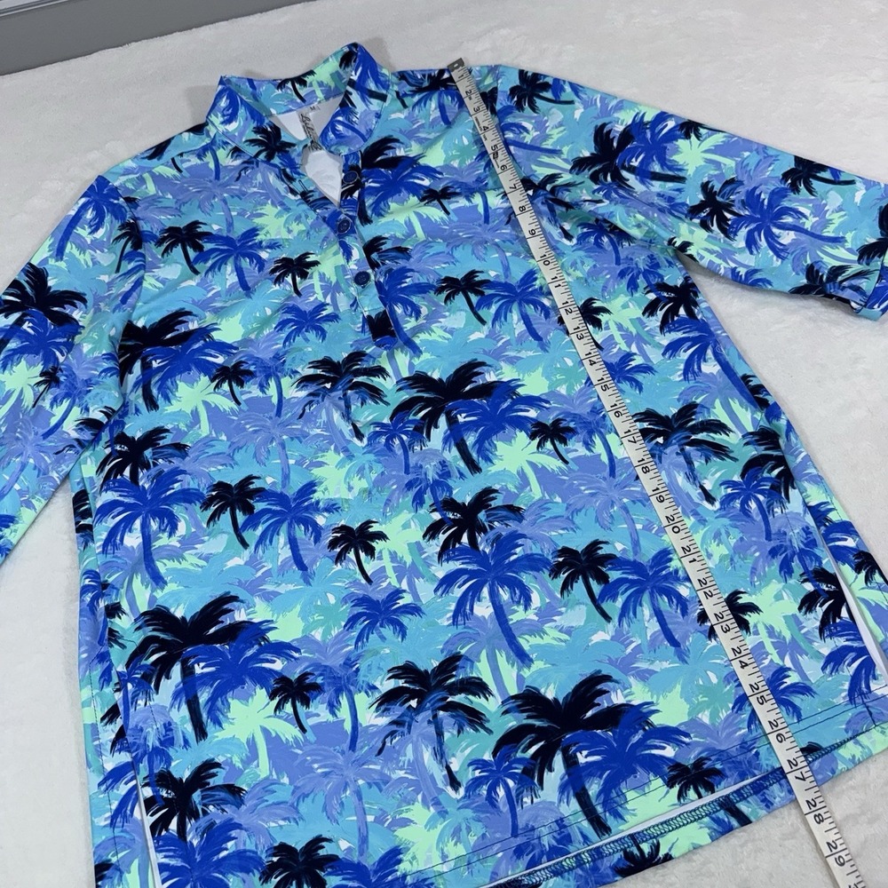 Lulu B V-NECK TRAVEL TUNIC Top Blue Palm Tree Print 3/4 Sleeve UPF 50+ Resort‎ - Picture 10 of 11